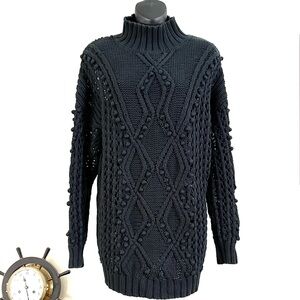 Fisherman Core 585 America Dark Green Chunky Open Knit Mock Turtleneck Sweater